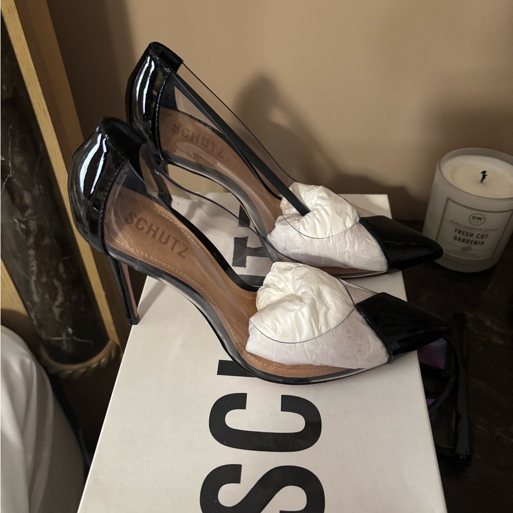 SCHUTZ Black and Clear Pointed Toe Pumps - Picture 2 of 3